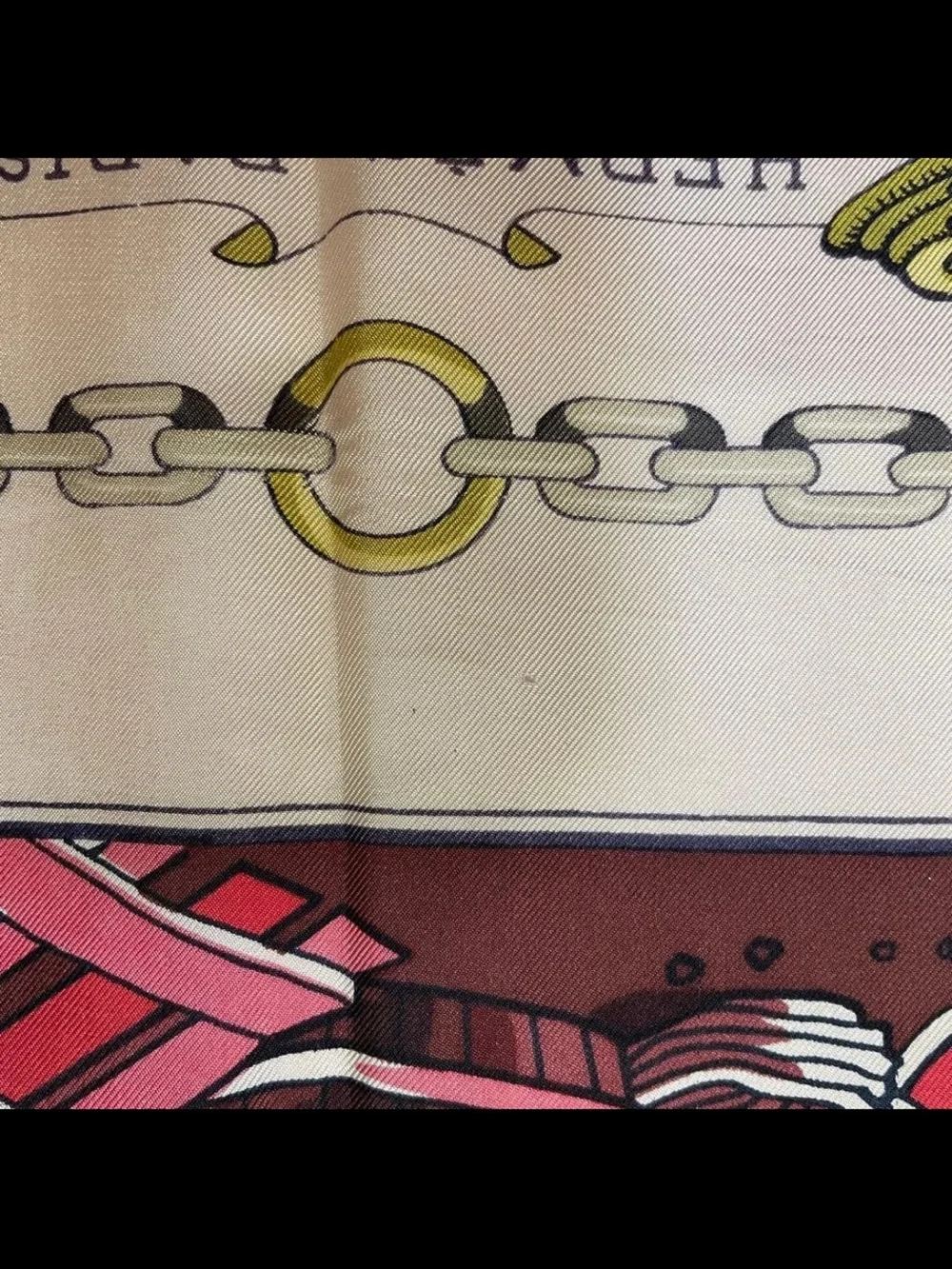 Hermes Red Pink Gold Silk Scarf with Nautical Chain and Dragon Motif